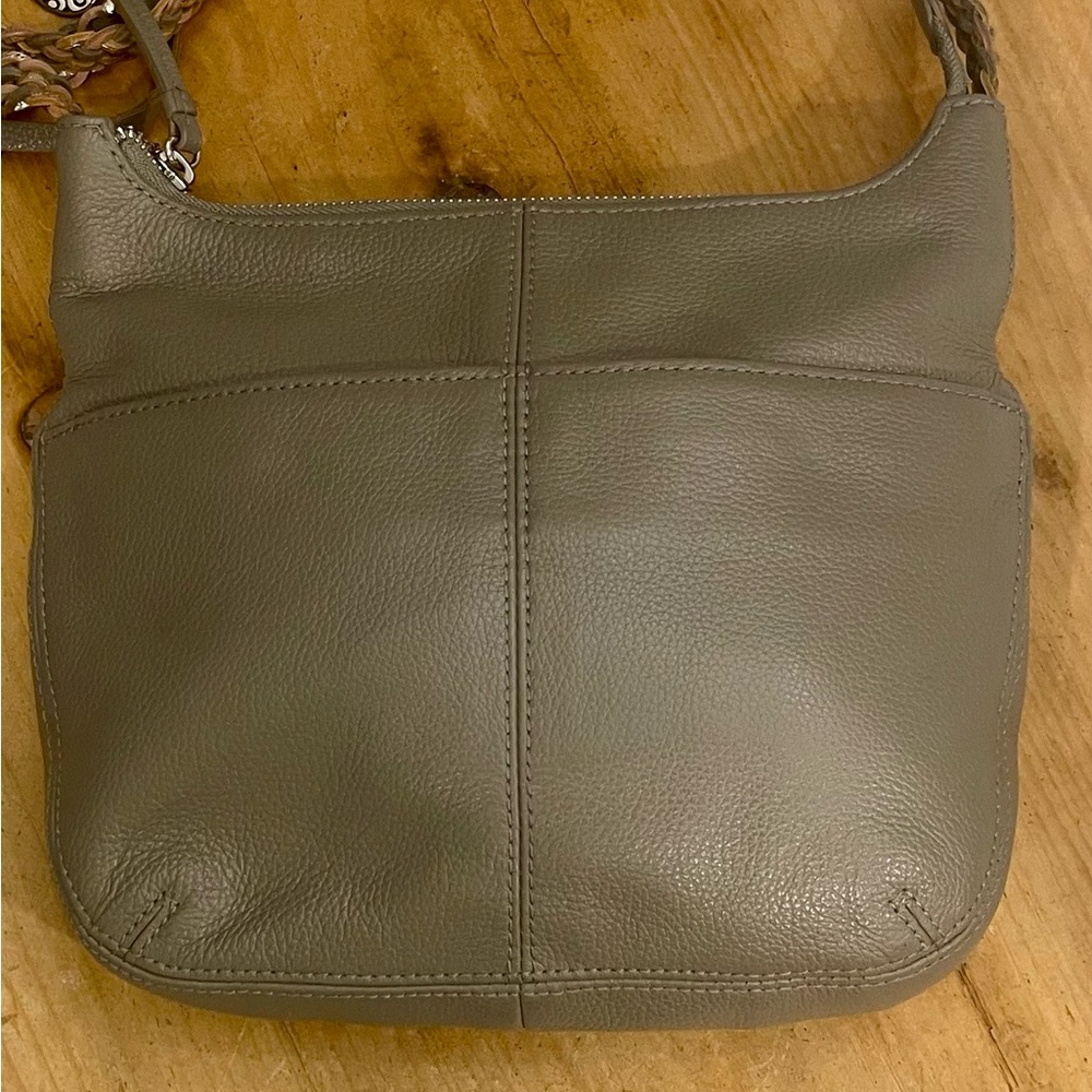 Brighton Taupe Leather Crossbody Bag with Braided Strap & Heart - Picture 3 of 16